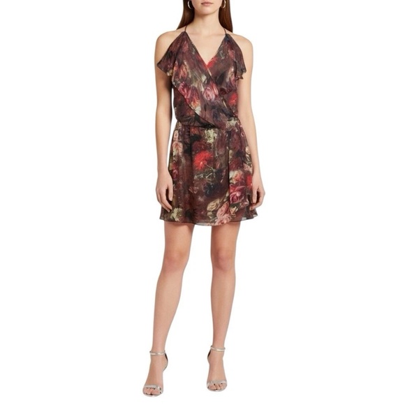 Haute Hippie Silk Floral Halter Mini Dress NWT Burgundy Plum Gold Size  Medium - www.ice4pros.com.br